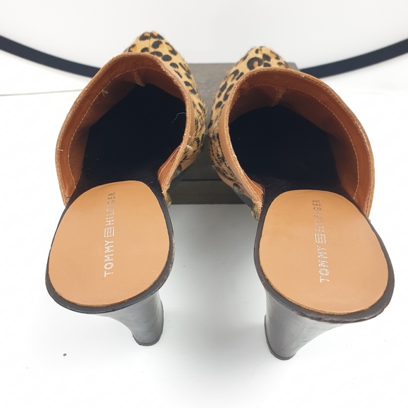 Tommy Hilfiger mules leopard pony hair wooden high heels size 8 - Picture 8 of 16